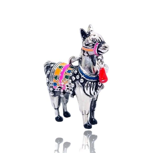Fancy Llama Charm 925 Sterling Silver Multi-color Enamel - Picture 1 of 7